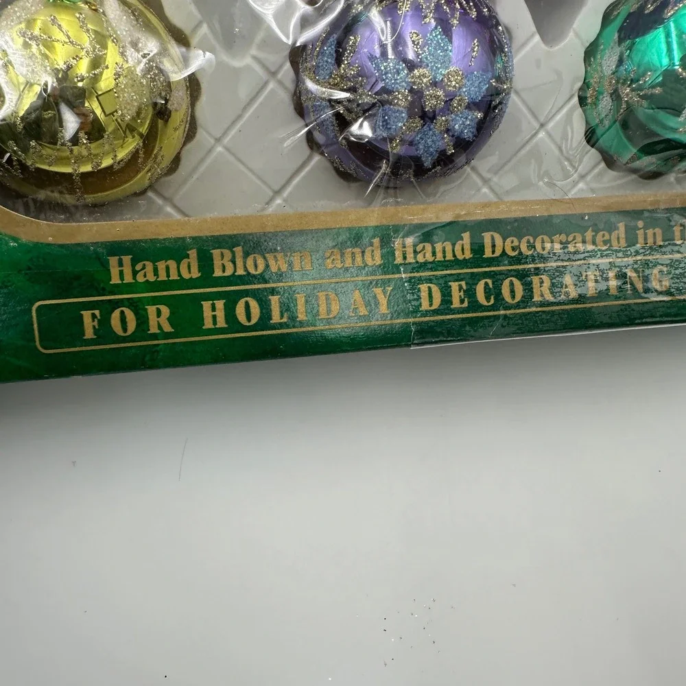 Vintage Glass Christmas Ornaments Purple Gold Green Romania Commodore Lot 17